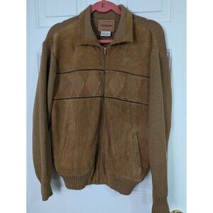 Vintage Campus Suede Sweater Bomber Jacket Medium Brown Zip Pockets